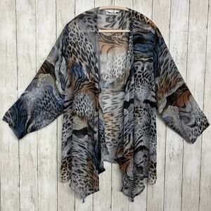 Vintage All Hours Sheer Animal Print Beach Cover Up Robe Open Front Resort USA